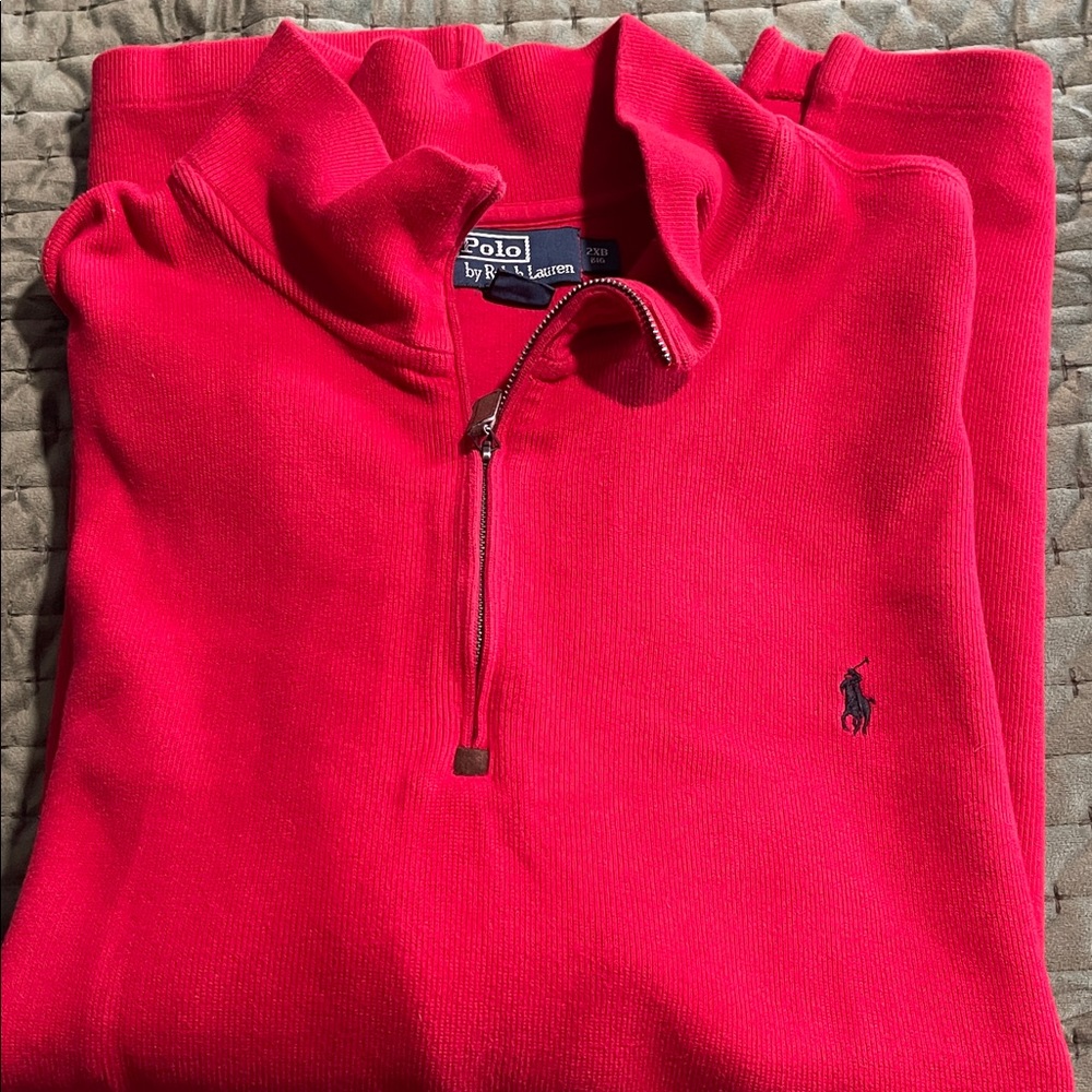 Polo Ralph‎ Lauren red ribbed long sleeveve quarter zip size 2XB